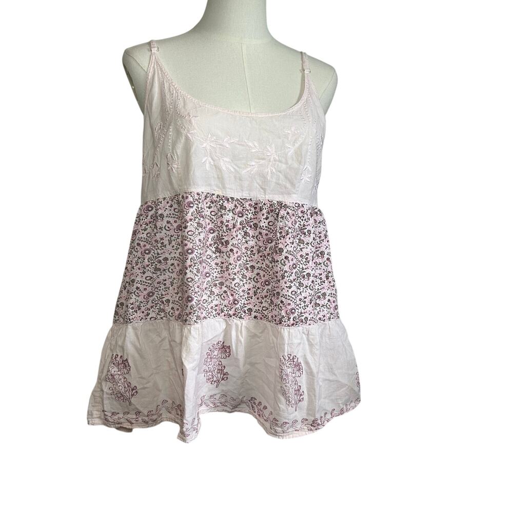 VTG Y2K Vanity Cami Tank Top XL Pink Boho Cottage Coquette Casual Retro Festival